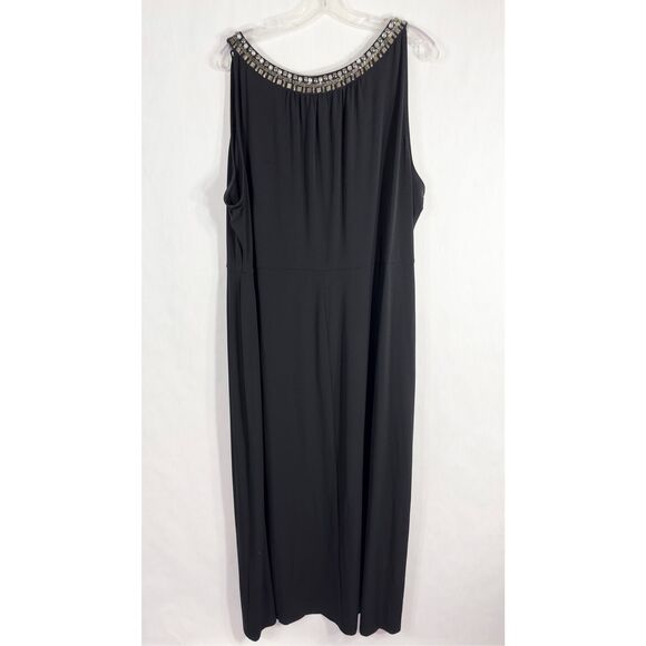 Lane Bryant Plus Size 28 Maxi Dress Black Beaded Rhinestones Stud Sleeveless 672 - Picture 2 of 10